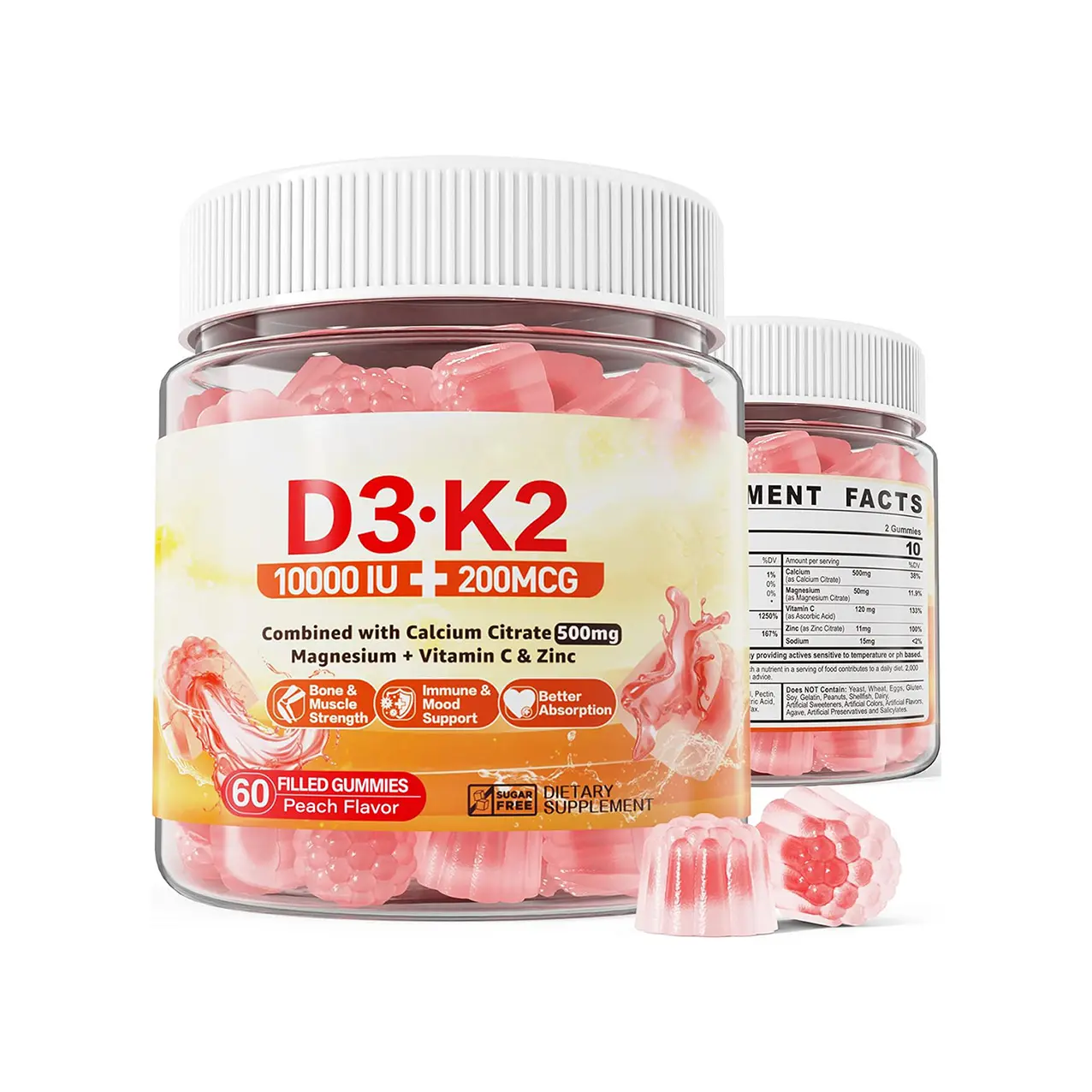 Gomitas de vitamina D3 K2 de alta calidad extra fuertes para dientes de músculos óseos inmunes