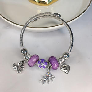 <span class=keywords><strong>Bracelet</strong></span> à breloques fleur en vente chaude, plaqué argent, acier inoxydable, <span class=keywords><strong>bracelet</strong></span> à breloques cœur de <span class=keywords><strong>lotus</strong></span> pour femmes - Product Image 5