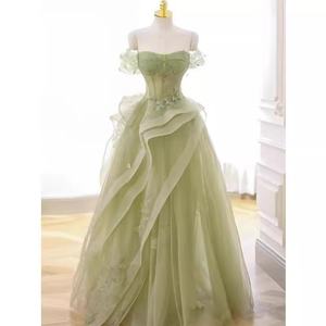 Abito <span class=keywords><strong>da</strong></span> <span class=keywords><strong>Sera</strong></span> Lungo in Cashmere Verde, Stile Principessa, Senza Spalline, Nuovo Modello 2025, per Cerimonie, Banchetti, Esami Artistici, Quinceañera - Product Image 4