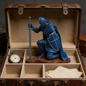 Statue de guerrier artisanale pour décoration de bureau à domicile vintage, pose à un genou avec épée et bouclier, pour présentoir de bibliothèque - Product Image 4