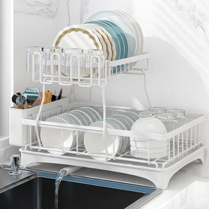 Égouttoir à vaisselle à 2 niveaux pour cuisine, à poser au-dessus <span class=keywords><strong>de</strong></span> l'évier, <span class=keywords><strong>avec</strong></span> rangement et supports - Product Image 1