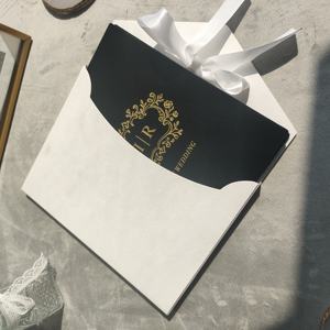 Custom Gold Foil Monogram Faire <strong>Part</strong> De Mariage clear Acrylic Wedding Invitation Card with Black Velvet Folio Pocket RSVP Set - Product Image 6