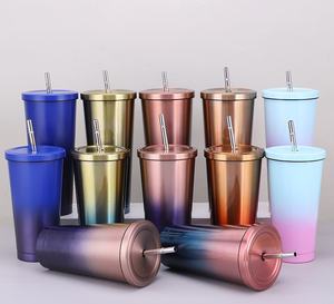 500ML paille 304 tasse en acier inoxydable vide avec paille Double paroi Thermos voyage voiture <span class=keywords><strong>café</strong></span> eau lait thé tasses tasse - Product Image 2