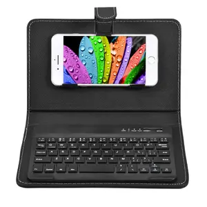 Funda de cuero portátil para teclado inalámbrico, protector de teléfono móvil con teclado BT para iPhone y Android