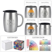 Mug isotherme personnalisé en acier inoxydable 304 à double paroi de 14 oz avec poignée et couvercle pour traiteurs et écoles - Vente en gros