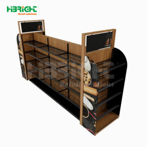 رف عرض خشبي فاخر مزدوج الجوانب متين للسوبر ماركت، رف خضروات - Product Image 2