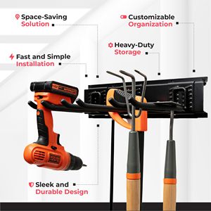 ชั้นวางของติดผนังเหล็กคาร์บอนแบบปรับได้ PJ Contemporary รุ่น Heavy Duty พร้อมตะขอ <span class=keywords><strong>8</strong></span> อัน สำหรับเก็บอุปกรณ์ในโรงรถและสวน - Product Image 3