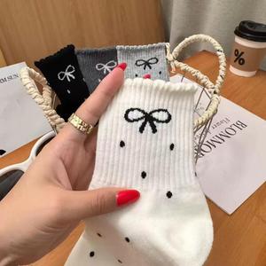 Polka Dot Bow Slouch <b>Socks</b> Women Cotton Breathable Sweat Absorbing Odor Resistant Mid Calf Style Elegant Youth 18 40 Years - Product Image 2