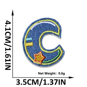 Mode 4cm petite taille a à Z Alphabet anglais forme fer sur broderie bleu Denim Jeans lettre patchs pour enfants vêtements - Product Image 5