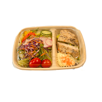 Boîtes à salade rectangulaires biodégradables en papier kraft de qualité alimentaire de 750/900/1000/1300 ml avec couvercle en PET, livraison de restaurant, gaufrage