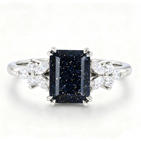 Bague de fiançailles en argent sterling 925 avec pierre de sable bleue taille émeraude, bijoux en argent de boutique avec pierres précieuses