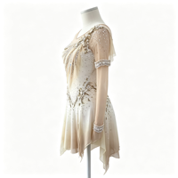 Robe de patinage artistique dégradé ivoire champagne avec broderie de strass et dos en maille pour adultes et enfants