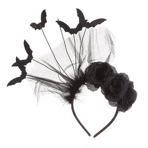 Diadema de malla con flores, calavera gótica peculiar y alas de murciélago para Halloween, accesorio para el cabello para fiestas y bailes - Product Image 1