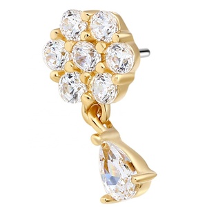 Piercing Stories 14K Yellow Solid <b>Gold</b> Dangle Threadless Tops Piercing Jewelry - Product Image 1