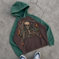 Sweat à capuche personnalisé pour homme, color block, avec motif squelette et chaîne, impression en relief, effet délavé, style gothique streetwear, fabricant