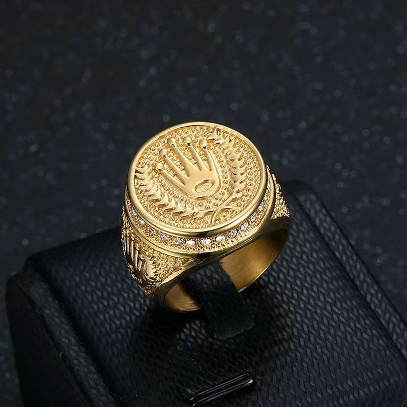 Cincin Rolex Krone Ring Men's Ring New Stainless Steel Gold Wheat
