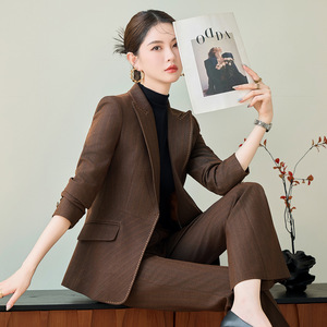 Women's Suit Set Viscose Fiber Anti-Wrinkle Office Lady Style Navy Blue Brown Elegant Business Wear for Interviews and - Product Image 2