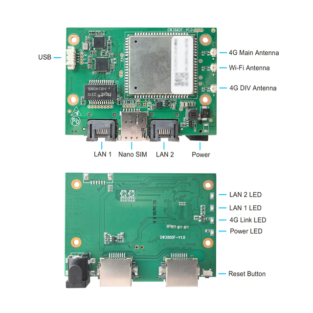 3G/4G WiFi Board with 2 Ethernet Port LTE CAT4 Router PCBA with 2 LAN and WiFi with Two Sim Slots for Vending Machines