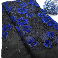 Tissu en dentelle de tulle polyester velours 3D floral perlé à sequins pour robe de mariée Bolivie Amérique du Sud