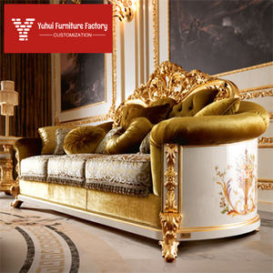 लक्जरी कस्टम विला फर्नीचर कारखाने प्रत्यक्ष बिक्री यूरोपीय सोफा संयोजन तीन व्यक्ति नक्काशीदार सोफे से पेंट किया गया - Product Image 3