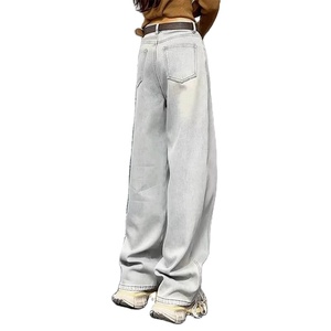 Jean droit taille haute <span class=keywords><strong>en</strong></span> denim <span class=keywords><strong>velours</strong></span> bleu clair imperméable coupe skinny pleine longueur pour <span class=keywords><strong>femme</strong></span> – Nouvelle collection printemps-automne - Product Image 2
