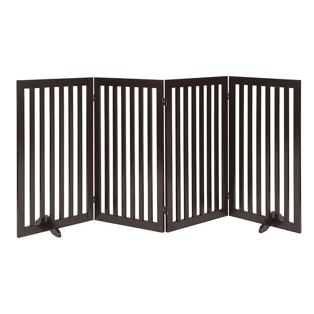 Portão de madeira para cachorro, portão dobrável para animais de estimação com 2 peças, barreira para cachorro, marrom