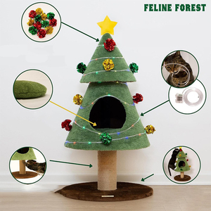 Christmas Tree <b>Cat</b> House Sisal Scratcher With Star Top And Lights For Indoor <b>Cats</b> - Product Image 6