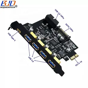 4个USB 3.0 Type-A + 1 Type-C连接器至PCI-E 1X扩展控制器卡，带USB3.0 19PIN插座SATA 15PIN电源