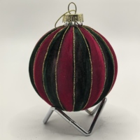 Set Bola Kaca Natal Festival Aneka Ragam Buatan Tangan, Tiup, 3 Warna, Pola Kotak-Kotak Merah-Hijau Tradisional, Glitter Emas