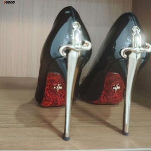 Elegantes Stilettos de Punta Puntiaguda de Seda Negra Satinada con Pedrería, Ligeros, con Sandalias, para Mujer, para Fiestas y Ocasiones Especiales - Product Image 4