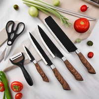 Ensemble de 6 couteaux de chef en acier inoxydable, design moderne et luxueux, poignées ambidextres, lames durables et durables avec revêtement, 8 pouces, coffret cadeau en plastique