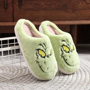 Nuevas Pantuflas Navideñas de Algodón Transfronterizas para Hombre y Mujer Monstruo Verde de Piel del Grinch Cálidas de Invierno para Interiores - Product Image 2