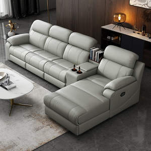 Hete Aanbieding Moderne Italiaanse Elektrische Driepersoons Echt Lederen Uitschuifbare Multifunctionele Relaxfauteuil Set Metalen Poten Hoekmodel - Product Image 4
