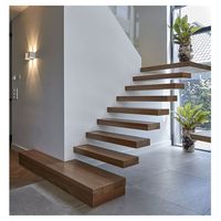 Escalier flottant pour maison duplex avec bande de roulement en bois Invisible Stringer Escalier droit d'intérieur