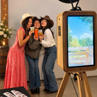 Station photo commerciale en bois pour mariages et événements avec écran tactile de 18,5 pouces et support d'imprimante