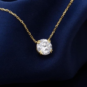 Collier ras du cou minimaliste en or 14 carats rempli, avec moissanite VVS GRA taille ronde 1ct 2ct, style solitaire diamant, tendance pour femme - Product Image 6