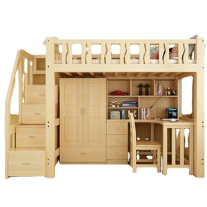 <span class=keywords><strong>Letto</strong></span> a Castello Multifunzionale in Legno Massello per Bambini e Adulti <span class=keywords><strong>con</strong></span> Sedia Scrivania e Armadio Sottostanti - Product Image 1