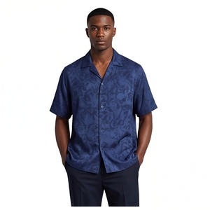 Camicia da Uomo con Stampa Digitale Tonal, Manica Corta, Blu Navy, Casual, per Vacanze Estive - Product Image 1