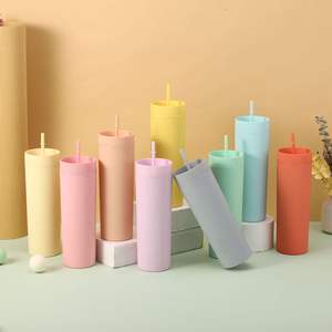 批发散装哑光<span class=keywords><strong>Pestel</strong></span>多色可重复使用杯16盎司亚克力不倒翁杯带吸管和盖子塑料杯瘦不倒翁 - Product Image 1