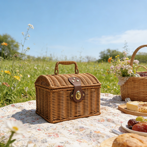 Panier de rangement portable <span class=keywords><strong>vintage</strong></span> avec couvercle rabattable, multi-usages, accessoire photo, boîte cadeau de mariage, rangement de jouets, prêt <span class=keywords><strong>à</strong></span> transporter, deux tailles - Product Image 2