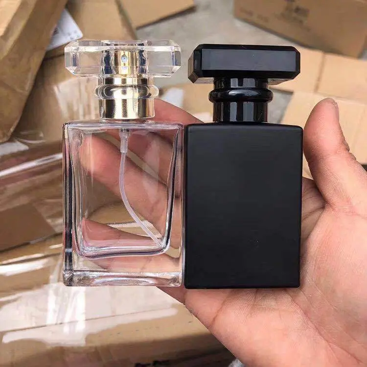 100 мл прозрачные и черные роскошные контейнеры и упаковка уникальная квадратная стеклянная бутылка для духов