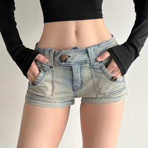 Women Low Rise Denim Shorts Sexy Slim Fit Short <b>Jeans</b> Vintage Wash Summer Casual Streetwear - Product Image 5