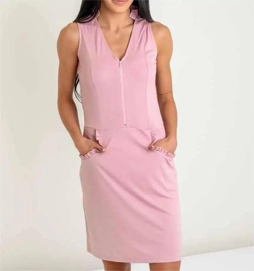 שמלת גולף UPF ללא שרוולים עם רוכסן קדמי עם תכונות הגנה מעולות מהשמש