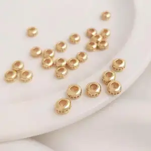 hot sale DIY fashion jewelry Flat Round micro pave cubic zirconia 14K Gold Filled Beads golden 6mm 1620360