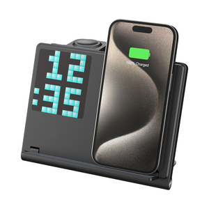 Support de chargeur sans fil pliable 5-en-1 Animation de pixels 7W pour téléphone portable nouveau support de charge <span class=keywords><strong>10W</strong></span> 5V/2A pour affichage de réveil - Product Image 1