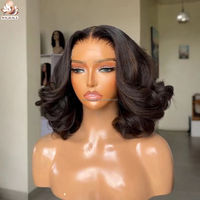 Peluca Corta Ondulada sin Pegamento con Ondas Sueltas, Peluca Frontal de Encaje HD 5x5 Pre-Arrancada, Peluca Bob Rizada con Cabello Humano Virgen 100% Brasileño