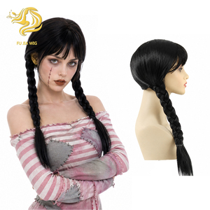 <span class=keywords><strong>Perruque</strong></span> synthétique noire double longue tressée avec frange, <span class=keywords><strong>perruque</strong></span> complète pour femme pour les événements et fêtes à thème d'Halloween - Product Image 1