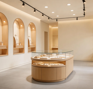 Comptoir d'îlot professionnel de luxe pour petite pâtisserie, vitrine en bois avec éclairage LED personnalisable, solution d'affichage étanche et écologique - Product Image 1