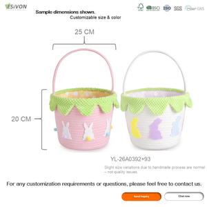 <span class=keywords><strong>Cesta</strong></span> de Cuerda de Algodón con Asa y Borde Festoneado para Huevos de Pascua, Decoración para Guardería, Organizador de Regalos y Juguetes, Marca ESiVON - Product Image 3