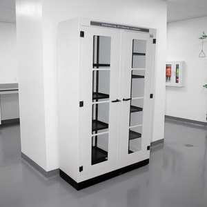 Armoire de stockage chimique en acier pour laboratoire, personnalisable, blanche, double porte, fenêtre en verre, mobilier de laboratoire commercial - Product Image 1